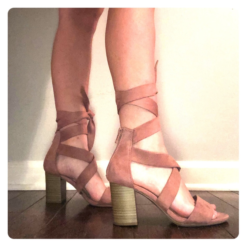 Dusty pink suede strappy heels